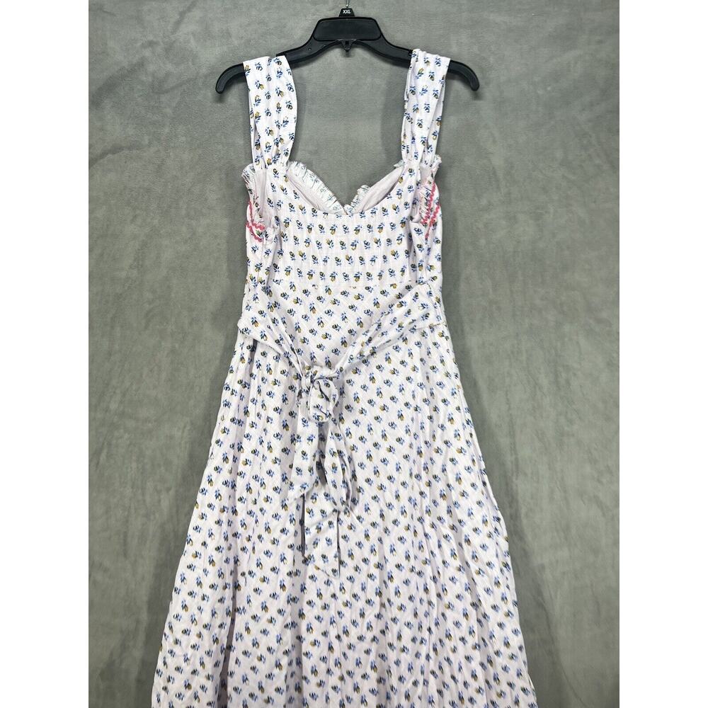 Free People White Midi Dress with Blue Floral Print and Pink Trim - Picture 7 of 11
